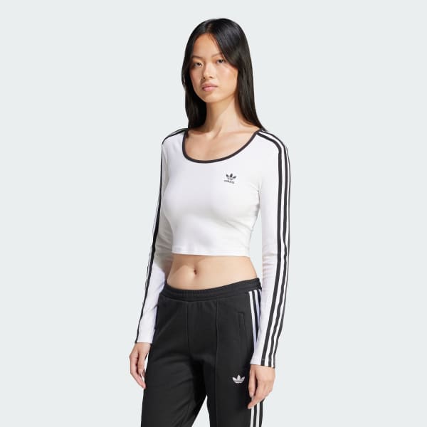 adidas 長袖 クロップドTシャツ XL adidas tシャツ スリーストライプス クロップド 長袖Tシャツ