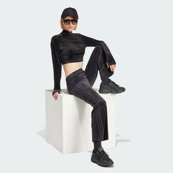 adidas Women's Lifestyle Crushed Velvet Flared Pants - Black adidas US