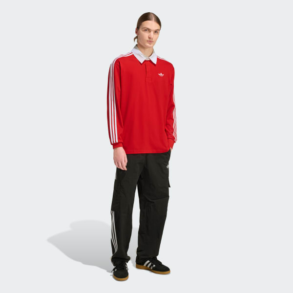 Merah POLO RUGBI LENGAN PANJANG 3-STRIPES