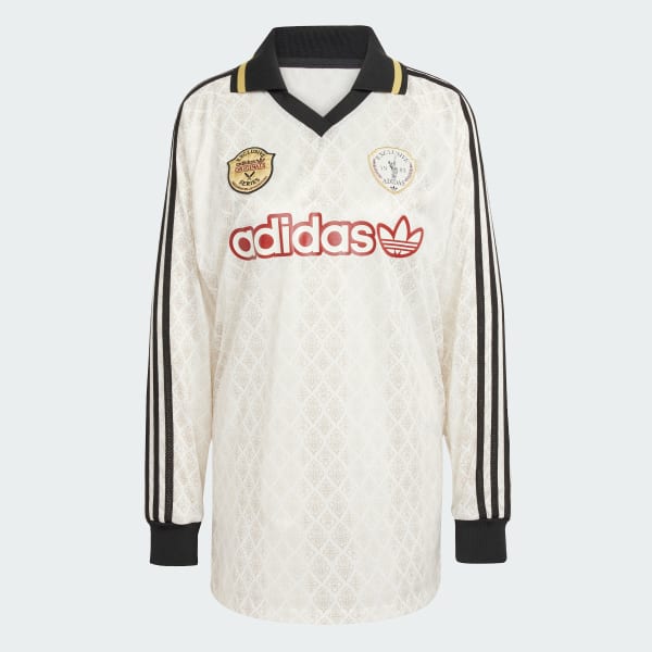 White 레트로 스포츠 크리켓 인스파이어드 긴팔 저지