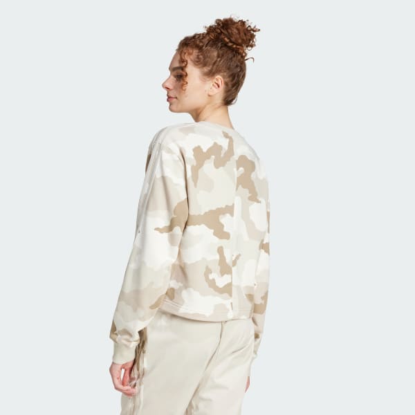 Beige Buzo Corto Essentials 3 Rayas Estampado de Camuflaje