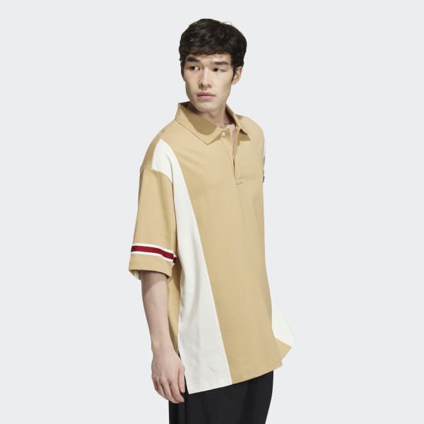 Beige Modern Collegiate Short Sleeve Polo Shirt EWL77