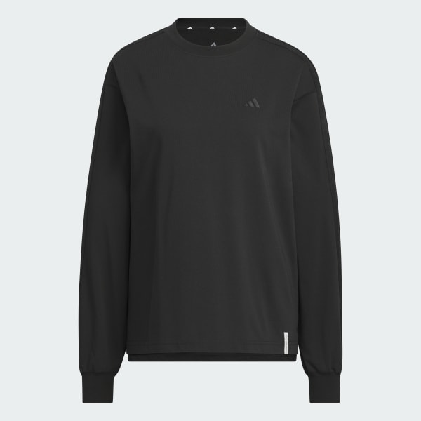 ブラック エッセンシャルズ プラス スリー ストライプス ルーズ フィット 長袖 Tシャツ