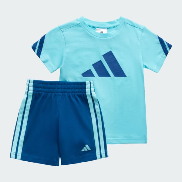 Turquoise Performance 3 Stripes T-shirt Set Kids