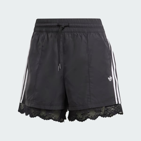 Czerń Lace Trim 3-Stripes Shorts