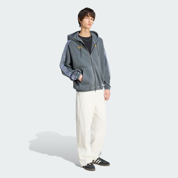 Grey ADIDAS ORIGINALS - WASHED GRAPHICS ZIP-THRU HOODIE