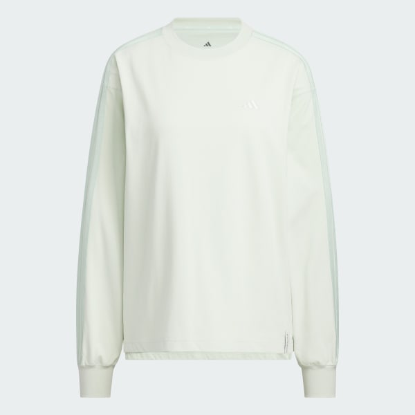 グリーン エッセンシャルズ プラス スリー ストライプス ルーズ フィット 長袖 Tシャツ