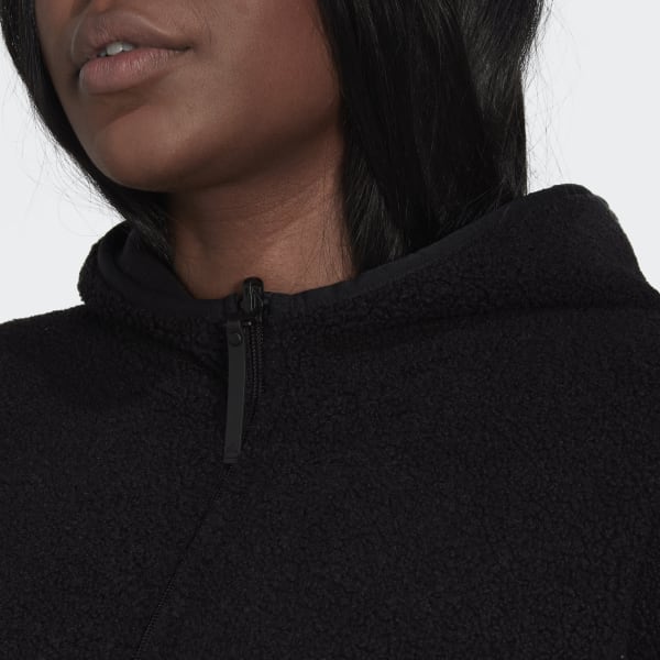 Svart Polar Fleece Long Hooded Treningsoverdel (store størrelser) H8107