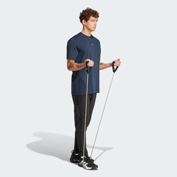 สีน้ำเงิน เสื้อยืดพิมพ์ลาย Training Yoga Body Mind Stretch