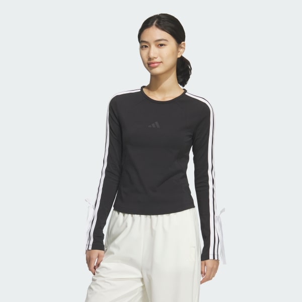 Black Women 3 Stripe 롱 슬리브 티