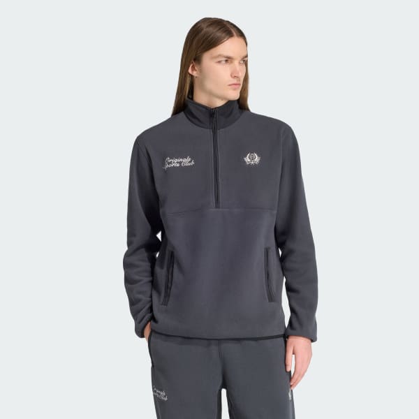 Grey Regular Polar Fleece Quarter-Zip Jacket