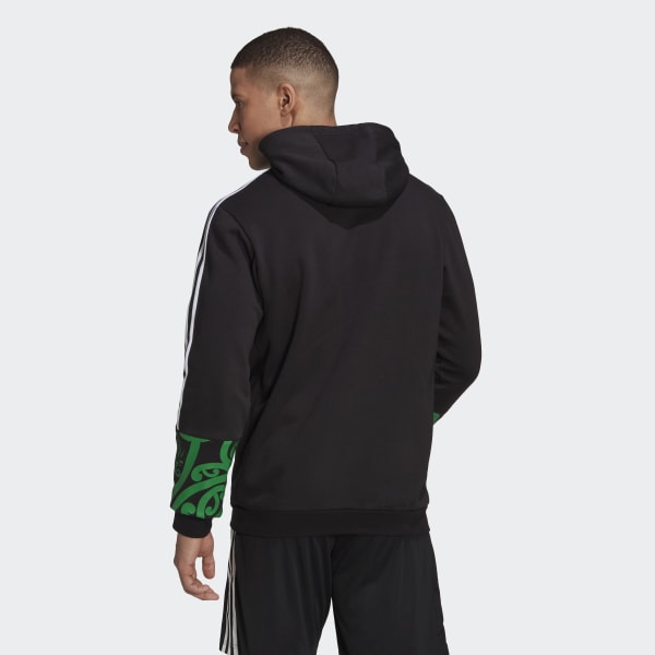 Czerń Maori All Blacks Rugby 3-Stripes Full-Zip Hoodie IE188