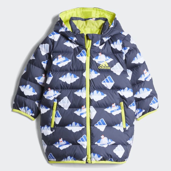 Blue Allover-Print Long-Length Down Jacket KNF94