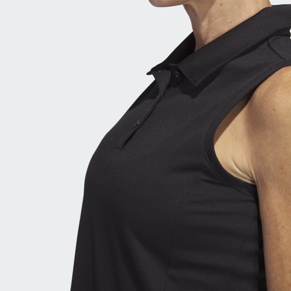 Black Texture Sleeveless Golf Polo Shirt