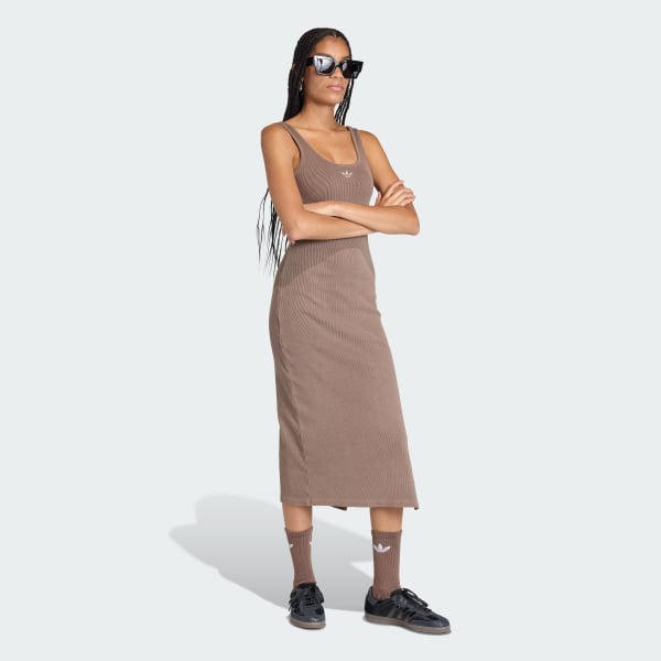 Brown ESSENTIALS RIB TANK MAXI DRESS WASHED