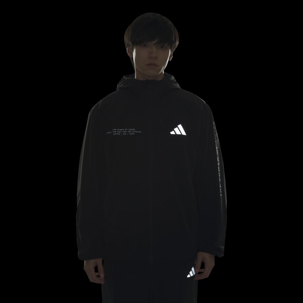 ブラック アディダスアダプテーション レギュラーフィット ストレッチ ウーブン フード付き フルジップ トラックトップ