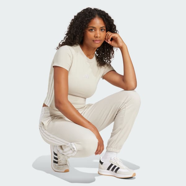 Bege Camiseta Baby Look Essentials Três Listras Slim