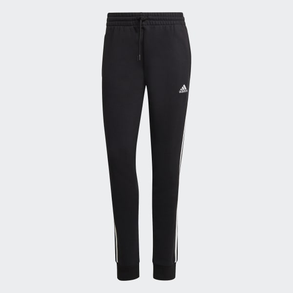 Negro Pants Essentials 3 Franjas French Terry Puños Ajustados