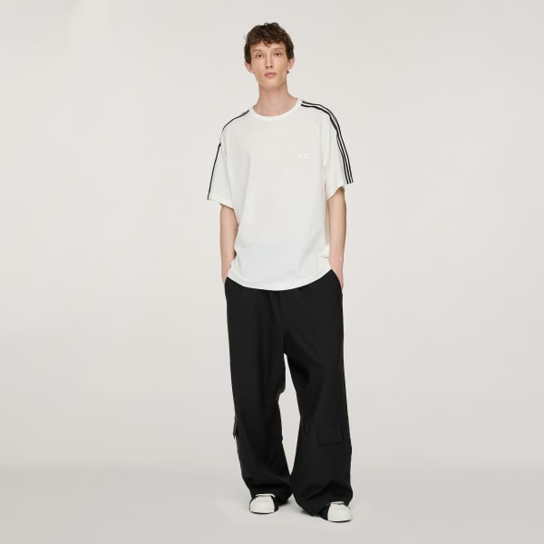 Weiss Y-3 Short Sleeve Tee 3-Streifen