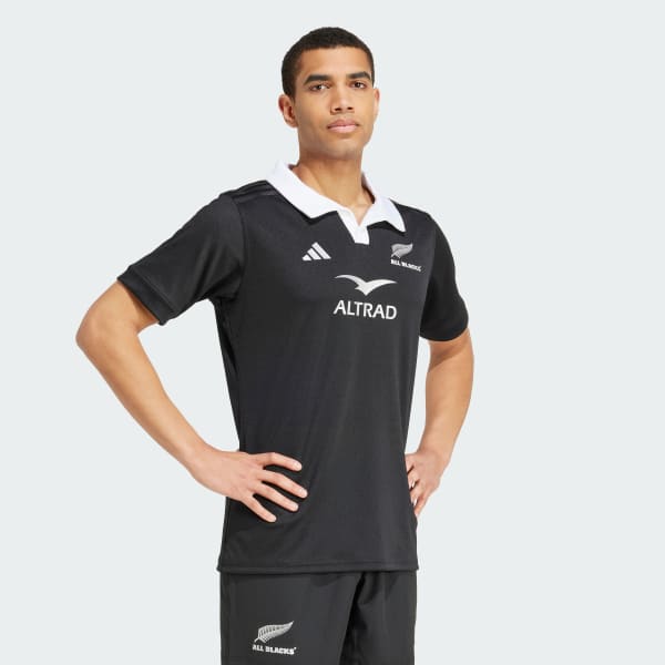 Zwart All Blacks AEROREADY Rugbyshirt met Korte Mouwen