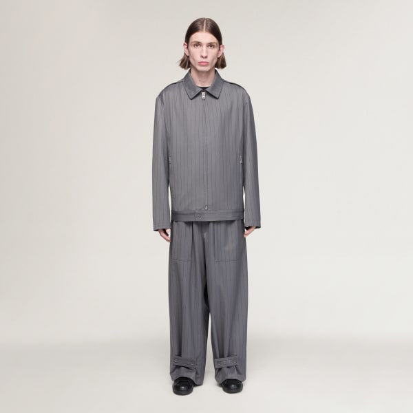 Grey Y-3 PINSTRIPE REFINED WOOL WIDE LEG PANTS
