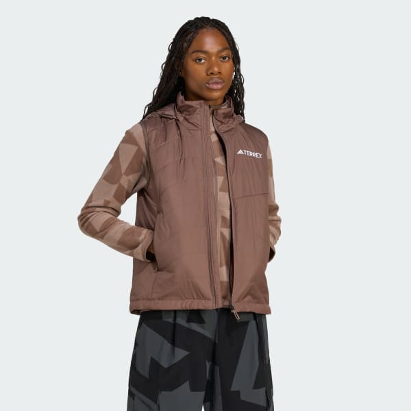 adidas Terrex Multi Climawarm Insulated Hooded Vest - Brown | Free