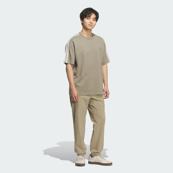 ブラウン エッセンシャルズ プラス ルーズフィット スリーストライプス シングルジャージー半袖Tシャツ