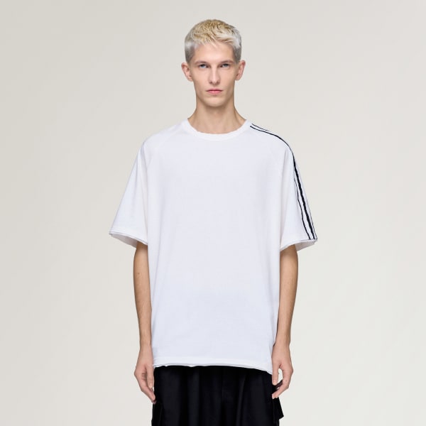 Wit Y-3 Raw Edge 3-Stripes T-shirt met Korte Mouwen