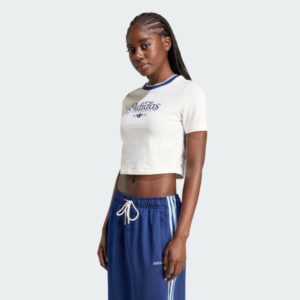 White Graphic Badge Slim 3-Stripes Tee