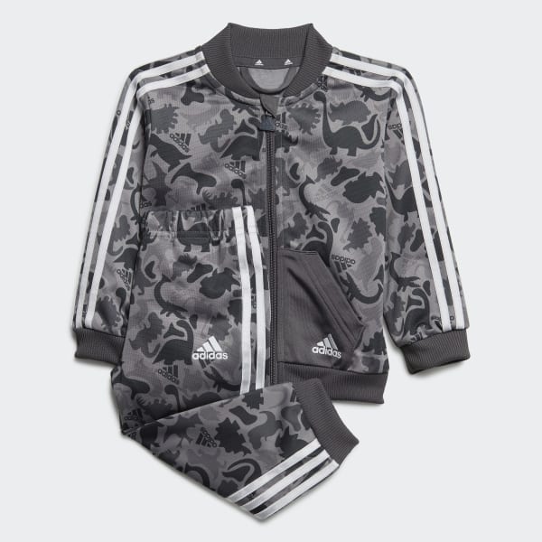Grey Dino Camo Allover Print Shiny Polyester Track Suit