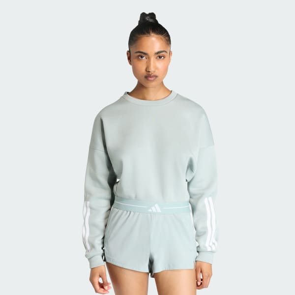 adidas Hyperglam 3-Stripes Cropped Crewneck Sweatshirt - Green