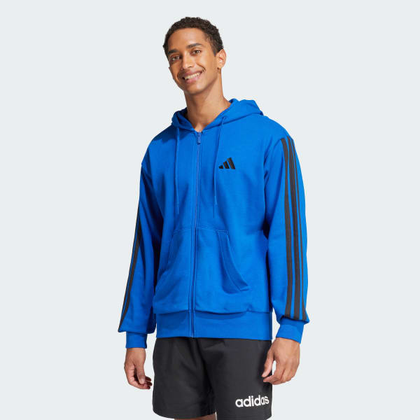 Biru Hoodie Full-Zip Essentials 3-Stripes French Terry