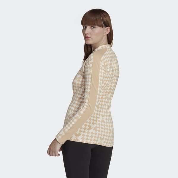 Beige Maglia adidas Ski Chic Allover Print Long Sleeve