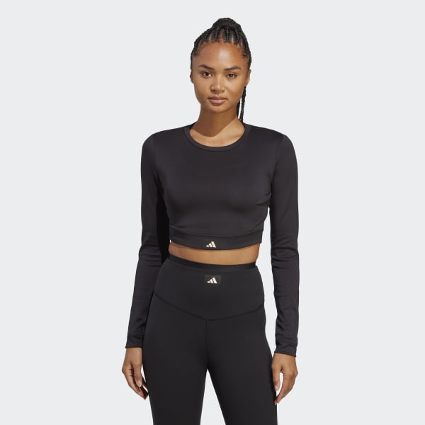 adidas Sports Club Long Sleeve Crop Tee - Black | Women\'s Training | adidas  US