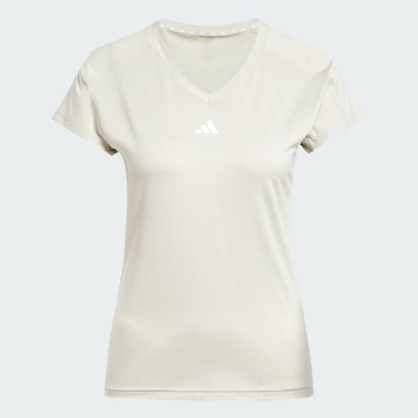 Beige AEROREADY Train Essentials Minimal Branding V-hals T-shirt