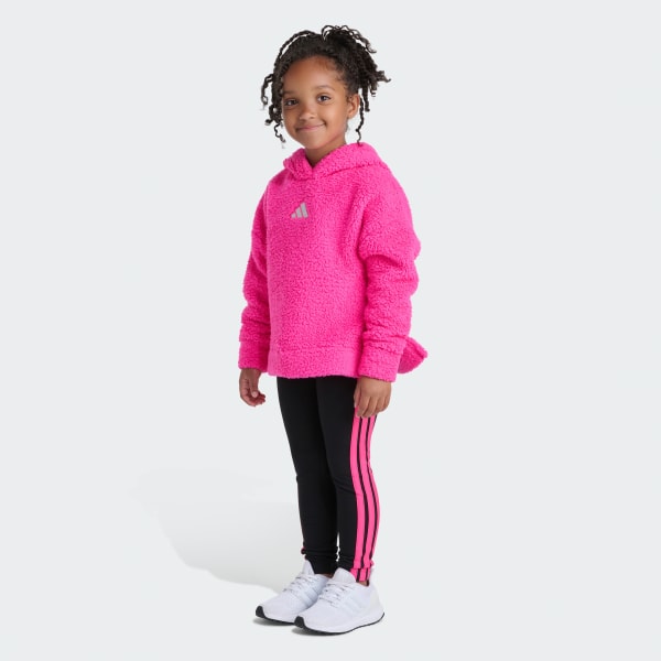 Pink 2-Piece Long Sleeve Sherpa Pullover & Leggings Set Kids