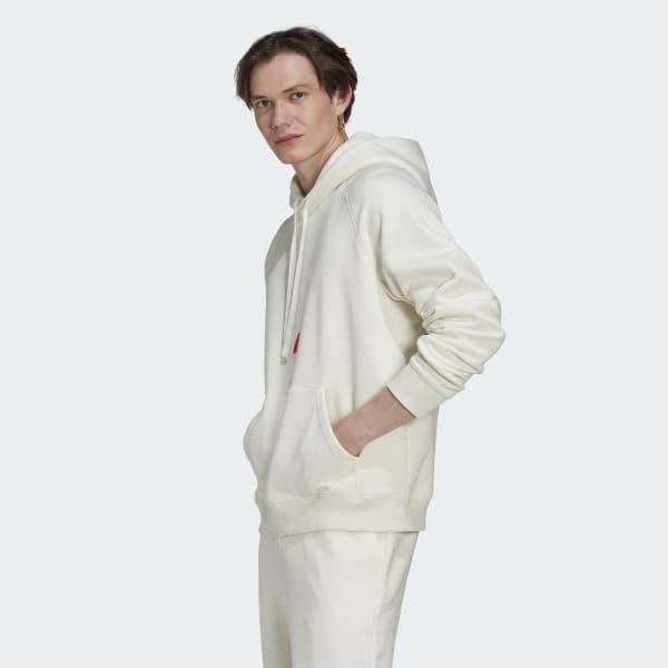 Branco Camisola com Capuz em Fleece