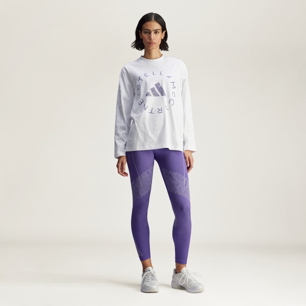 สีขาว เสื้อยืดแขนยาวลายกราฟิกโอเวอร์ไซส์ adidas By Stella McCartney