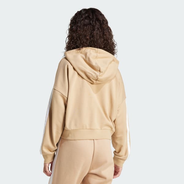 Marron Polera con Capucha Essentials 3 Tiras Felpa Francesa Cierre Corto