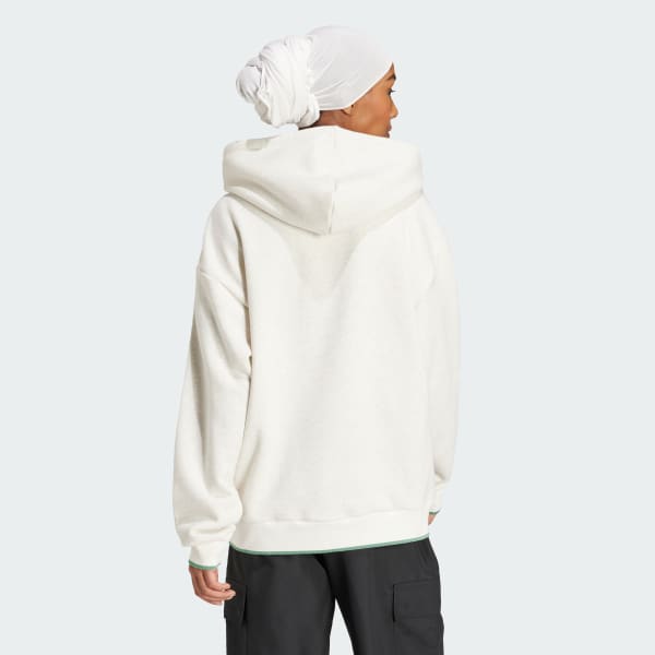 Blanco Polerón con Capucha Holgado Estampado