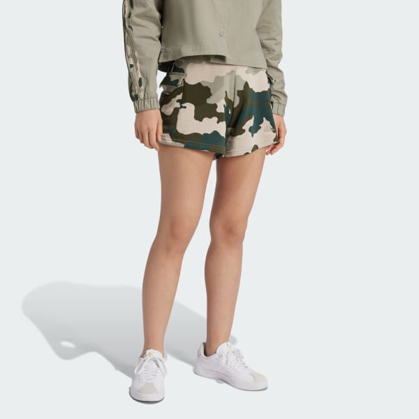 Green Essentials 3-Stripes Camo-Print Cargo Shorts