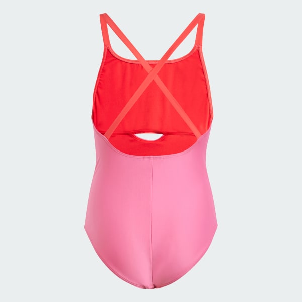 Pink Colorblock X-Back Swimsuit Kids