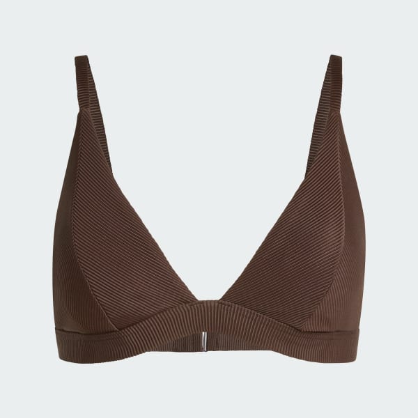 Marrone Top bikini a triangolo imbottito a coste Iconisea
