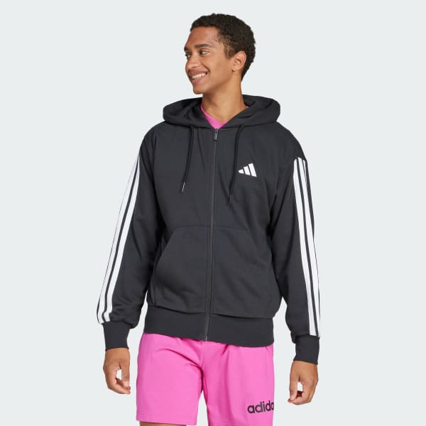 Negro Casaca con capucha Essentials French Terry 3 bandas