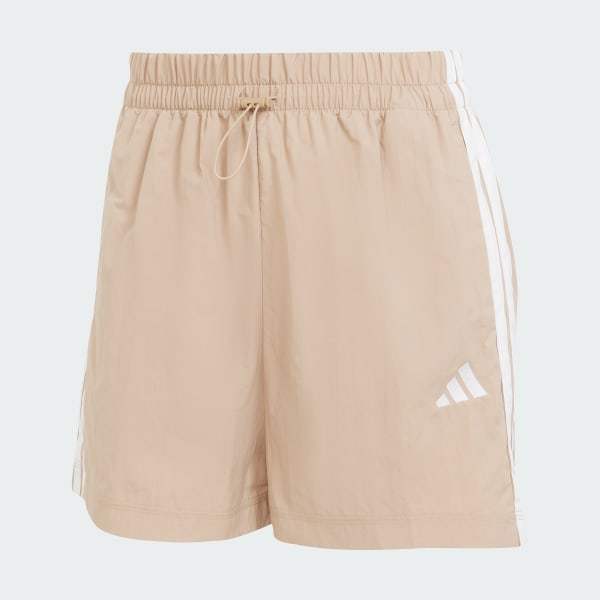 สีน้ำตาล กางเกงขาสั้นผ้าทอ Essentials 3-Stripes Lifestyle