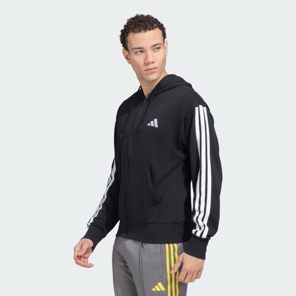 Black 3 Stripes FT Full Zip Hooded Sweatshirt