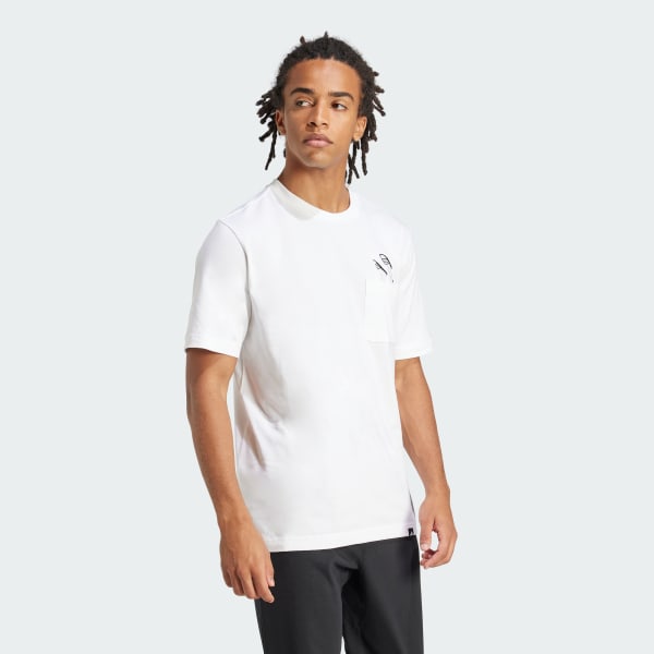 White Lounge Slides Graphic Pocket Tee