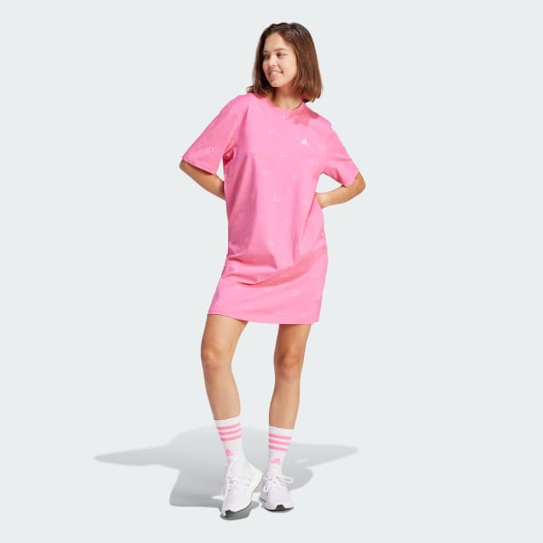 Rosa Vestido Remera Essentials Monogram Single Jersey Boyfriend Estampado
