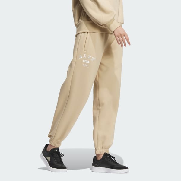 ベージュ カレッジ ルーズフィット フリースパンツ