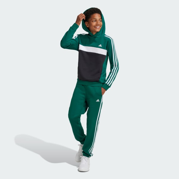Gronn Tiberio 3-Stripes Colorblock Fleece Hettegenser, barn